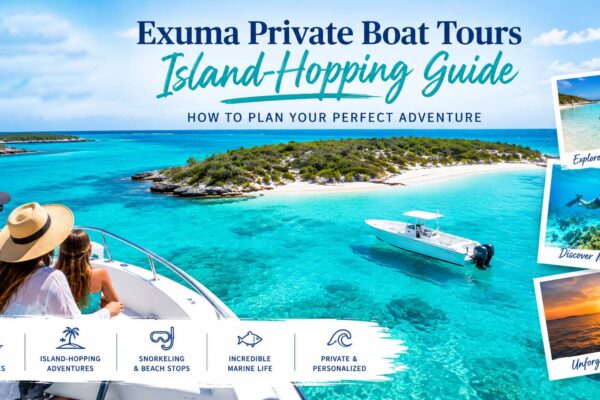 Private boat tour exploring turquoise waters and islands in the Exuma Cays, Bahamas